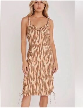 Backyard Roses Zebra Print Midi Dress S NWT Adjustable Ruched Hem